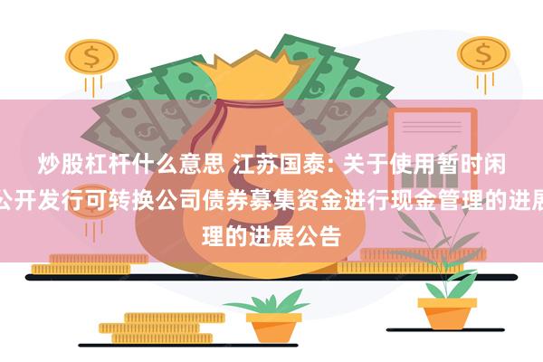 炒股杠杆什么意思 江苏国泰: 关于使用暂时闲置的公开发行可转换公司债券募集资金进行现金管理的进展公告